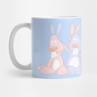 Victory Peace Rabbits Pink & Blue Mug